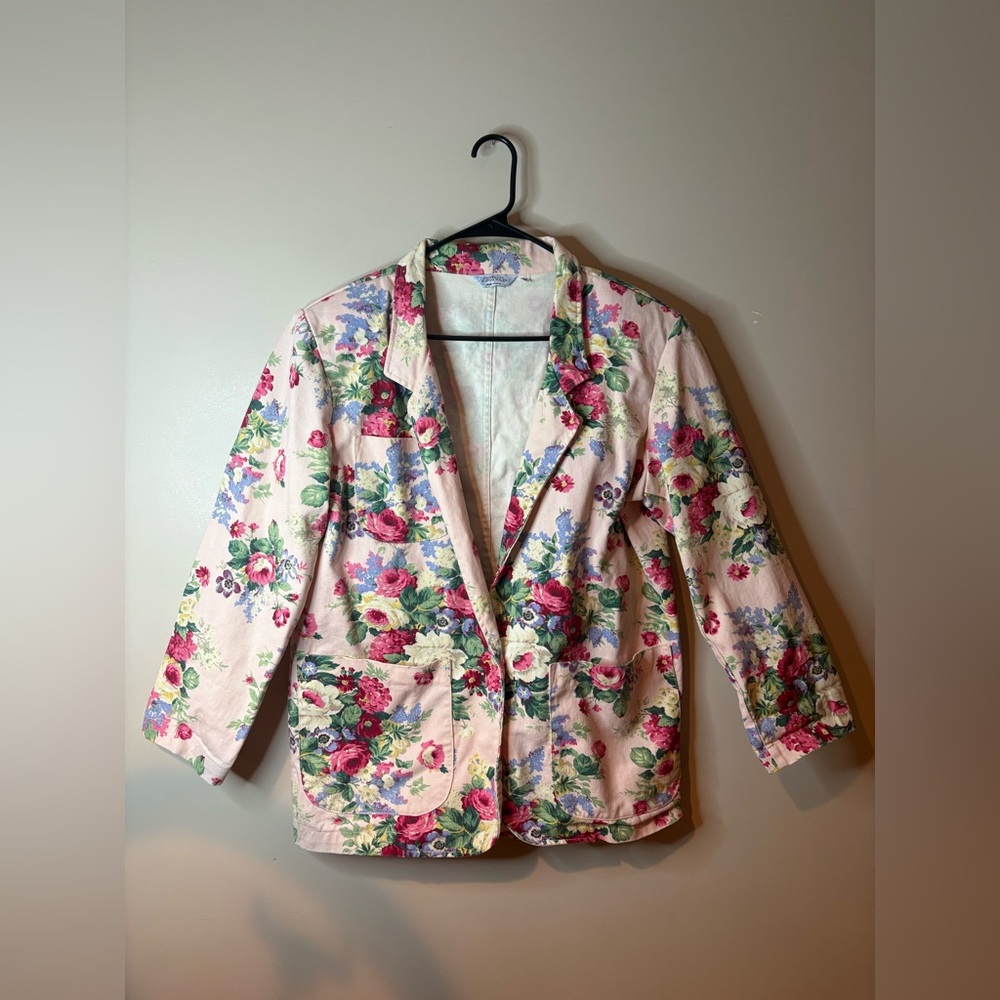 Vintage Gotcha Covered Floral Denim Single Breasted Blazer EUC